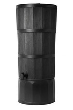150L Graphite Water Butt Woodgrain Stand Tap Diverter Kit Garden Tank