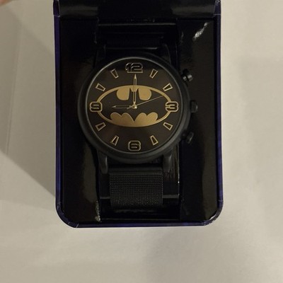 DC Batman Quartz Analog Wristwatch Black Dial Black Stainless Bracelet w/ Tin