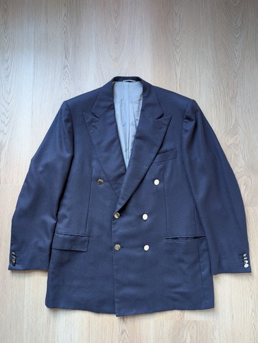 Kiton 100% Cashmere Navy Mens 50 L Blazer  Jacket Double Breasted Silver Button