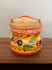 Pier 1 Imports Olive Patterned Ceramic Wall Mounted Salt Cellar Spain