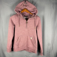 Carhartt Womens Relaxed Fit 1/4 Zip Hoodie Plum Heather Fleece Sweatshirt Small