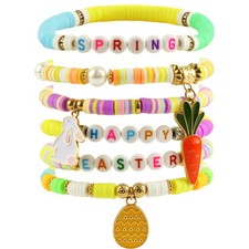Easter Basket Stuffers Bracelets 6 Pack Bunny Egg Gifts for Adults Kids Girls