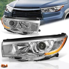 For 14-16 Highlander Projector Headlight Replacement Chrome Housing Amber Corner