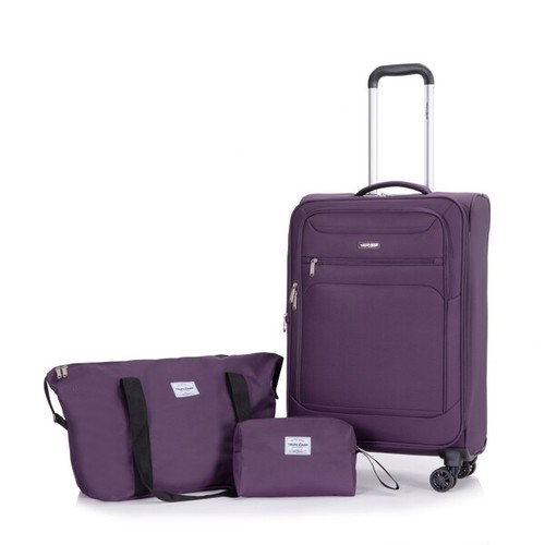 US 3-Piece Set (18/Travelbag/toiletry bag) ,Softshell Suitcase Spinner Wheels Te