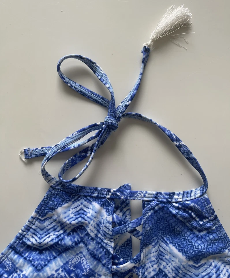 OP Juniors Niñas Azul Blanco Halter Tankini Top de Natación Sujetador Acolchado Talla Grande 11-13 Foto 4 de 4