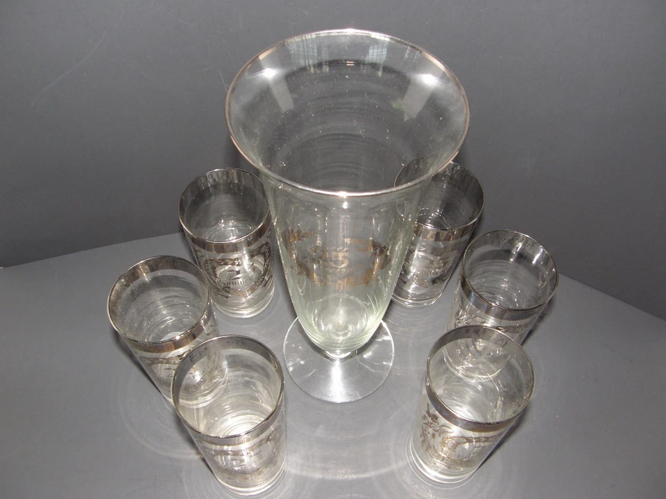 LOTE DE 7 PIEZAS. JUEGO DE JARRA Y CRISTAL 25 ANIVERSARIO PLATA CON DETALLES PLATEADOS Foto 3 de 4