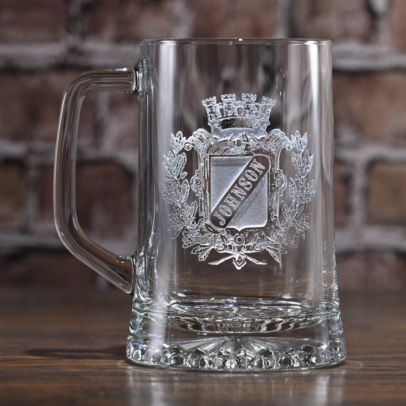 Personalized Family Crest Beer Mugs - Engraved Coat of Arms Set of 4