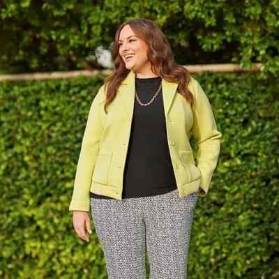Marla Wynne Wynn Layers Scuba Pop Notch Lapel Jacket Yellowish Green Size 2x