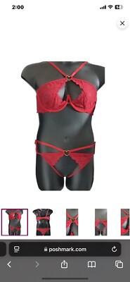 Frederick s of Hollywood Red Lover Floral Lace Bra Set NWT Size S/M  V Day
