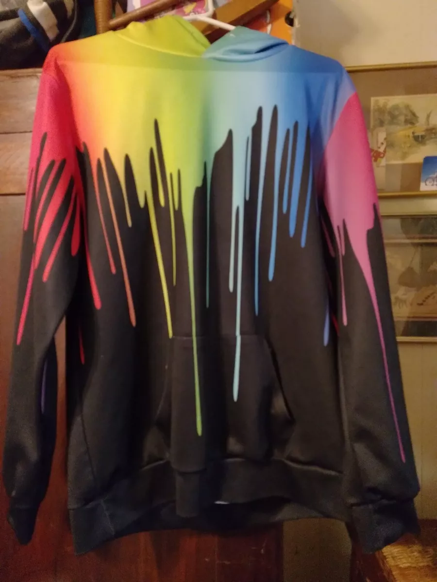 Hoodie Pullover Sweatshirt Hoody Rainbow Drip Black small/ medium