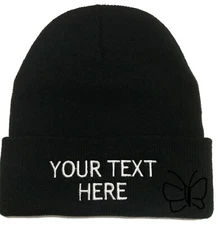 Custom Embroidery Beanie Personalized Embroidered Beanie Knit Cap w/Cuff Black