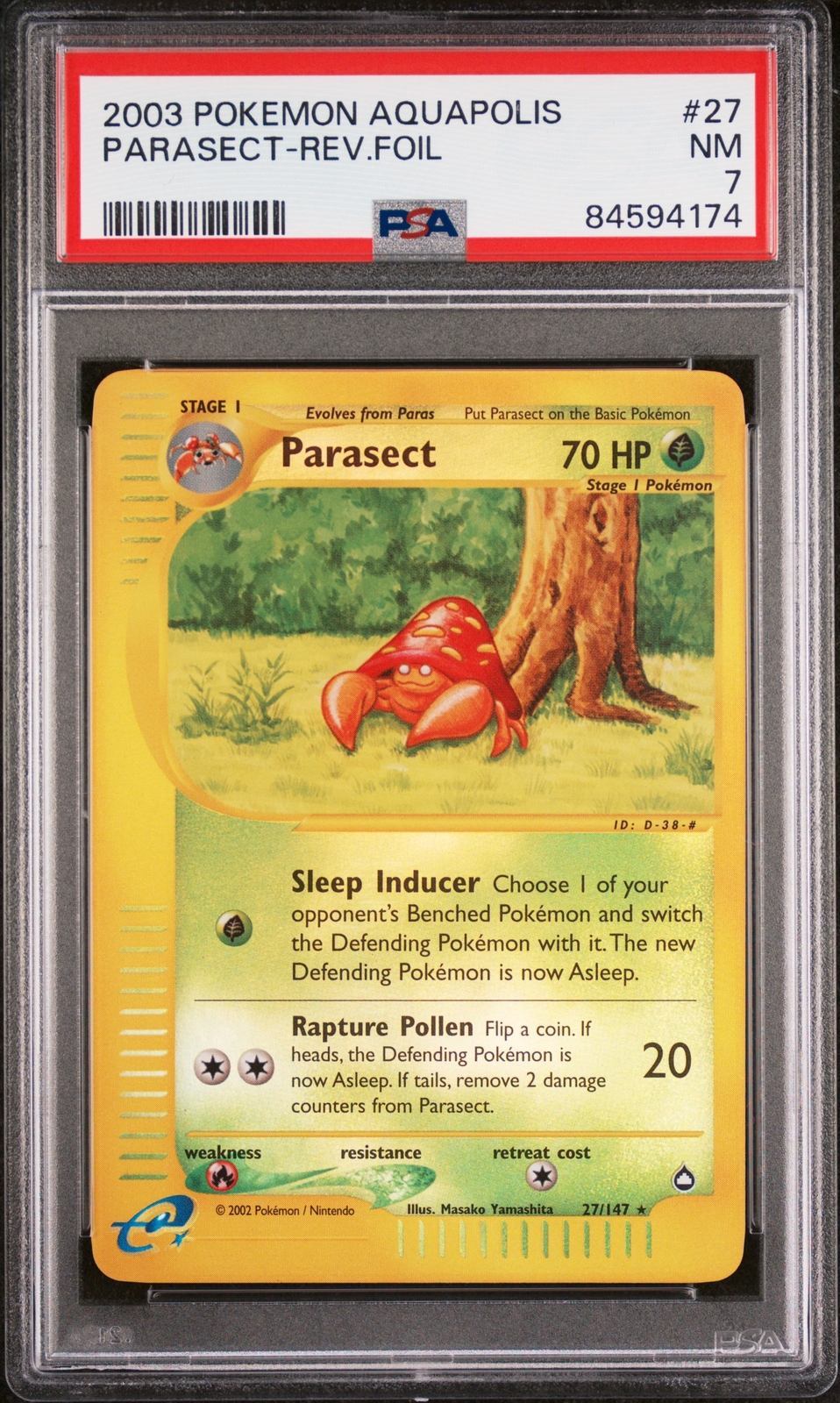 PSA 7 Parasect Reverse Holo #27 2003 Pokemon Aquapolis 84594174