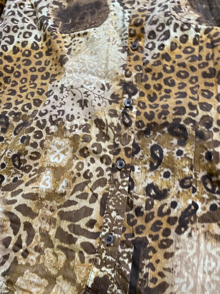 Camisa con botones Caribbean Joe para mujer de leopardo manga 3/4 multicolor talla XL Foto 4 de 4