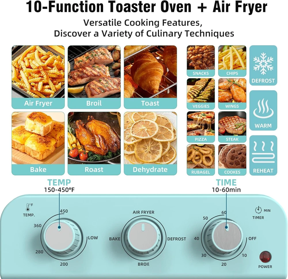 Air Fryer Toaster Oven Combo, Retro Convection Oven Countertop,12L Small Toaster