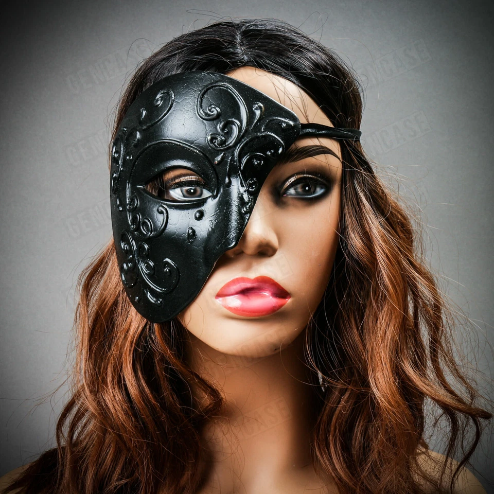 Black Phantom Half Face Venetian Wedding Prom Masquerade Party Costume Face Mask - Image 4 of 4