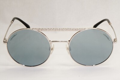 Chanel Sunglasses Silver Grey Mirrored Round Pilot Metal 4232 c