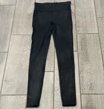 SPANX Sara Blakely Womens sz L Larg Black Shiny Coated Fabric Shapewear Leggings