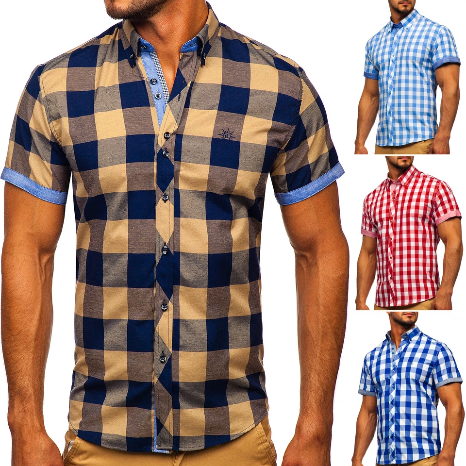 Herrenhemd Freizeithemd Shirt Kurzarmhemd Men Casual Classic Herren BOLF Kariert - Bild 1 von 1