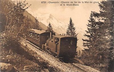 Old postcard 74 CHAMONIX CHEMIN DE FER DE LA MER DE GLACE ET LE MONT BLANC (TRAIN