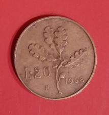 Moneta Italia 20 Lire Quercia 1958