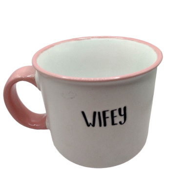 Pink and White WIFEY Stoneware Marriage Bride Coffee Mug Tea Cup