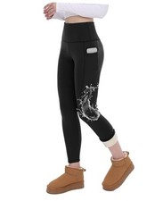 Fleece Lined Leggings Women Water Resistant - Thick Thermal Warm Small Black