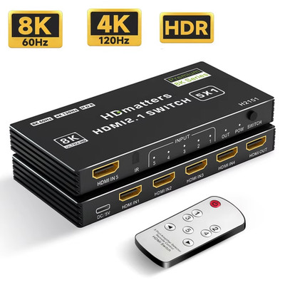 HDMI 2.1 Switch 4K 120Hz 4K 60Hz HDMI 2.0 Switcher Box HDMI 5/4/3 Port Switch wi
