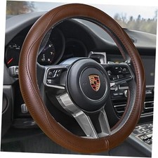 Top Grade Brown Genuine Leather Steering Wheel Cover Men Women, Luxury