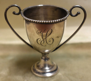 Antique Sterling Silver Miniature Double Handled Trophy Or Urn w/ Monogram