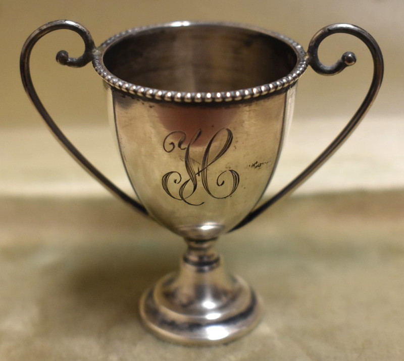 Antique Sterling Silver Miniature Double Handled Trophy Or Urn w/ Monogram