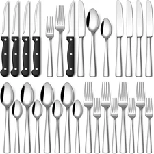 Stapava 24-Piece Silverware Set with Steak Knives, Food-Grade Silver 
