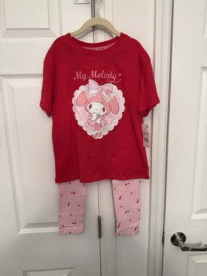 Girls Outfit Red Graphic Sanrio My Melody Tee With Cherry Leggings Size XS NWT