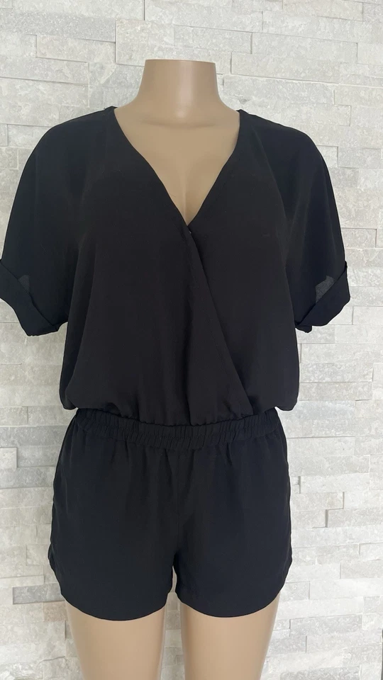 BCBG MAXAZRIA Jumpsuit Shorts Women Black Vneck Size S. - Image 2 of 4
