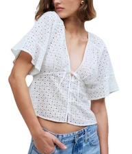 Madewell Tie-Front Top in Eyelet White Size XL Beachy Boho Cotton Vacation