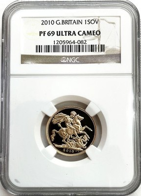 2010 GOLD GREAT BRITAIN 1 SOVEREIGN QUEEN ELIZABETH II COIN NGC PF