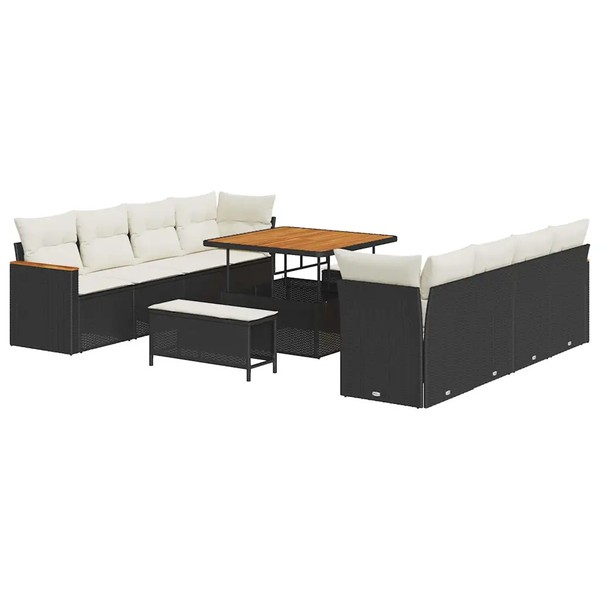 Poly-Rattan Gartensofa Set Mit 12 Kissen Schwarz FüR Balkon Terrasse-image