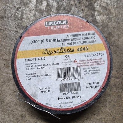 Lincoln Electric Super Glaze 4043 Aluminum MIG Wire 0.030 in 1 lb KH513