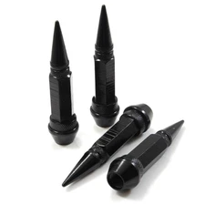 4 Black Aluminum Metal Long Spike Wheel/Tire Valve Stem Car-Truck Air Caps