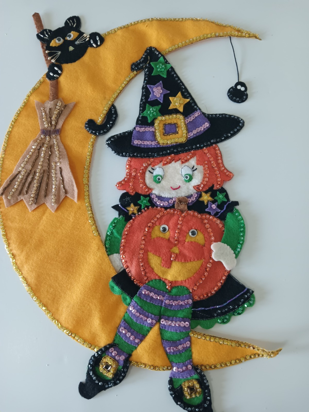 Handmade Bucilla Felt Sequin Halloween Witching Moon Wall Hanging