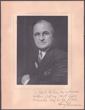 HARRY S TRUMAN - INSCRIBED PHOTOGRAPH MOUNT SIGNED