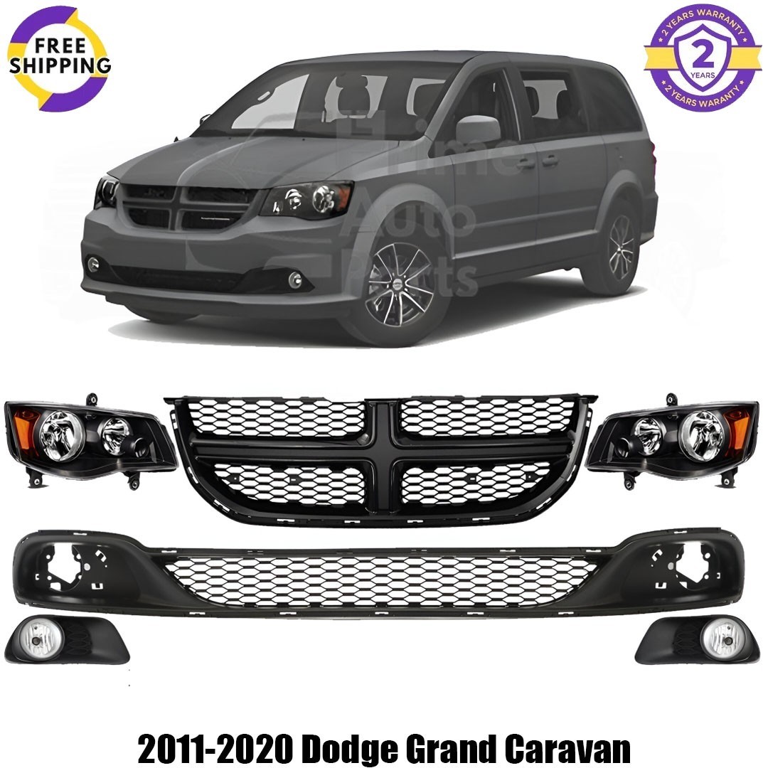 Front Grille Assembly & Head Light Pair Kit For 2011-2020 Dodge Grand Caravan
