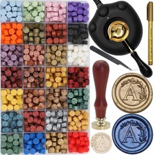 732 Pcs Sealing Wax Stamp Kit with Wax Seal Warmer, Initial Alphabet A Seal S...