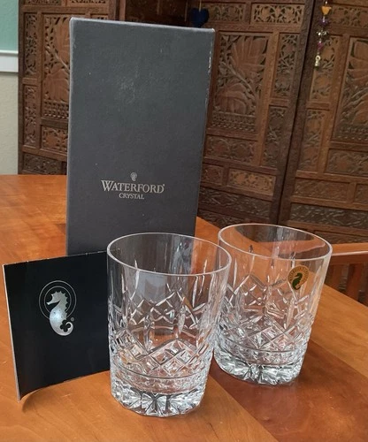 VNTG Waterford Lismore Crystal 4-3/8” Double Old Fashioned Whiskey Glasses (2)