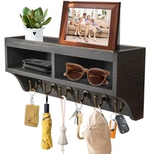 Key Holder Wall Mount - Mail Organizer Wall Mount with 6 Key Hooks and Black