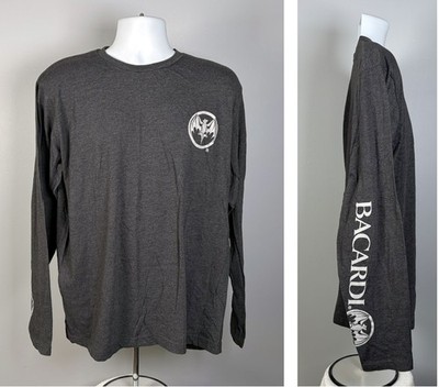 Bacardi Rum Bat Logo Long Sleeve T Shirt Mens XL Gray Cotton Blend