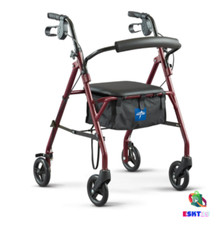 Medline Steel Rollator Walker for Adult, Burgundy 6" Wheels