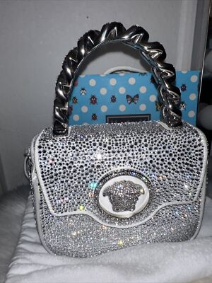 KRISTALLBESETZTE LA MEDUSA MINIBAG Tasche in Glitzer Silber von Versace Original