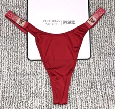 Victoria's Secret Very Sexy NWT Large Red Scatter Shine Strap Thong Panty Bling