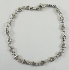 14K white gold ladies 7.25" chain link heart Valentine bracelet 5.5g
