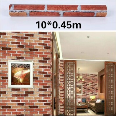 10m 3D Brick Slate Effect Wallpaper Self-Adhesive Realistic Vintage Textured